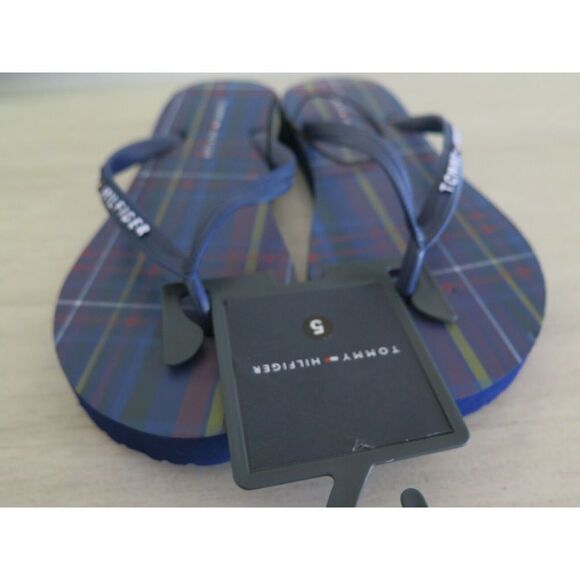 Tommy Hilfiger Women's Size 5 Dark Blue Plaid Thong Rubber Flip Flop Sandals - Picture 8 of 9
